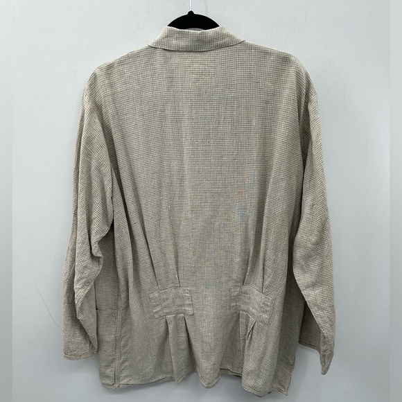 FLAX M 100% LINEN grey gingham pearl button lagenlook boho oversized jacket - Picture 2 of 10